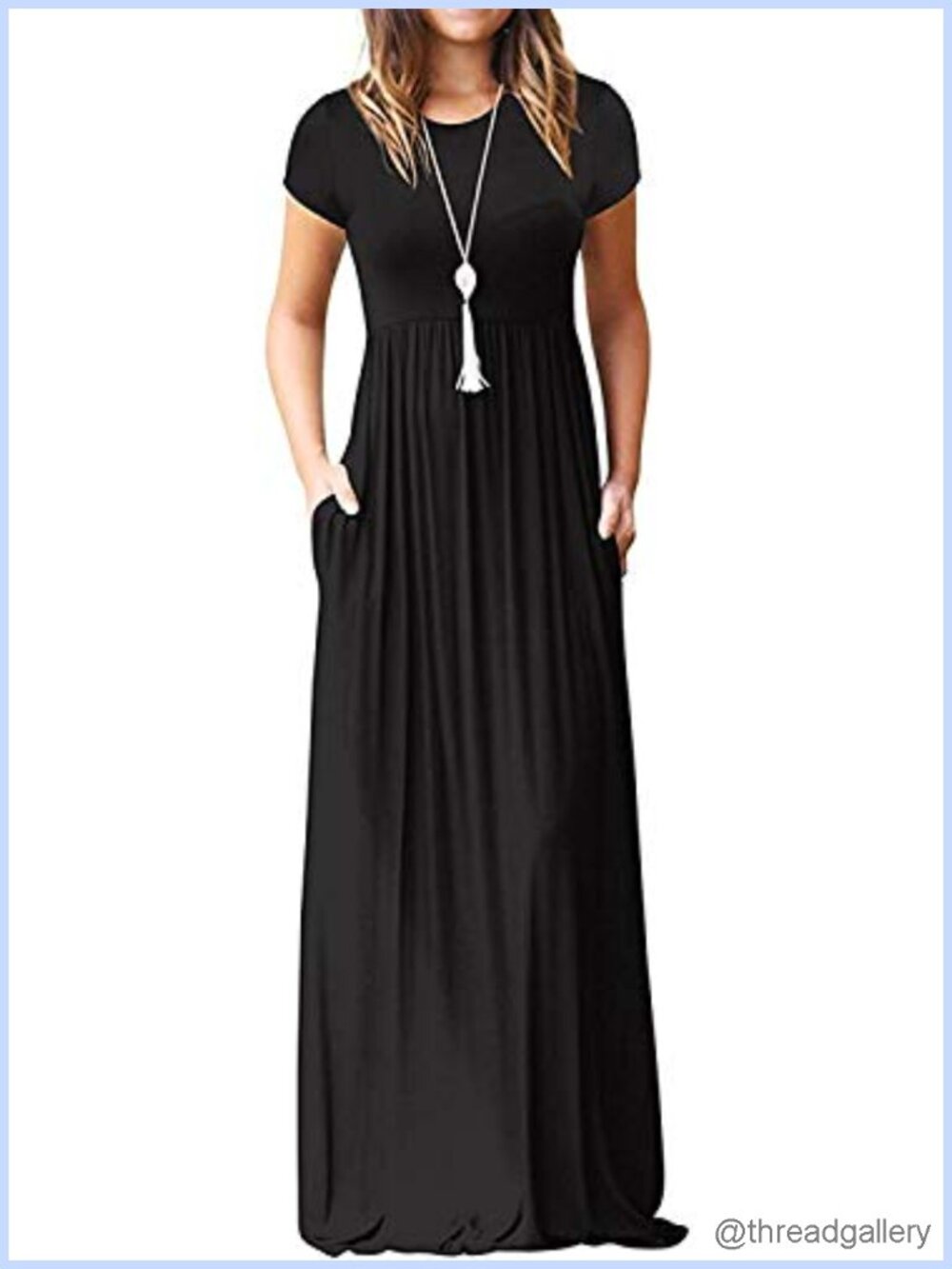 Maxi Dress Women Short Sleeve Casual Summer Loose Comfy Long with Pockets